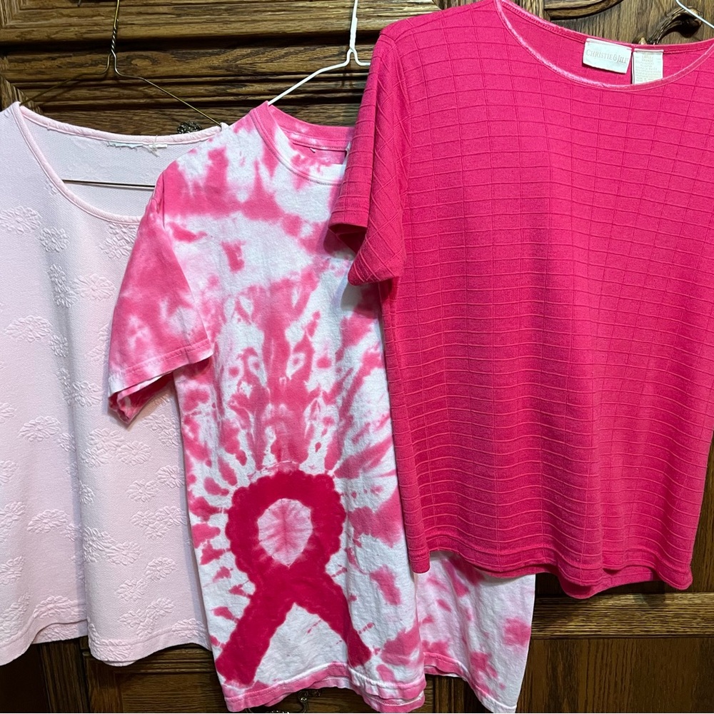 Lot of 3 pink shirts, or can buy separately, breast cancer tie dyed T-shirt